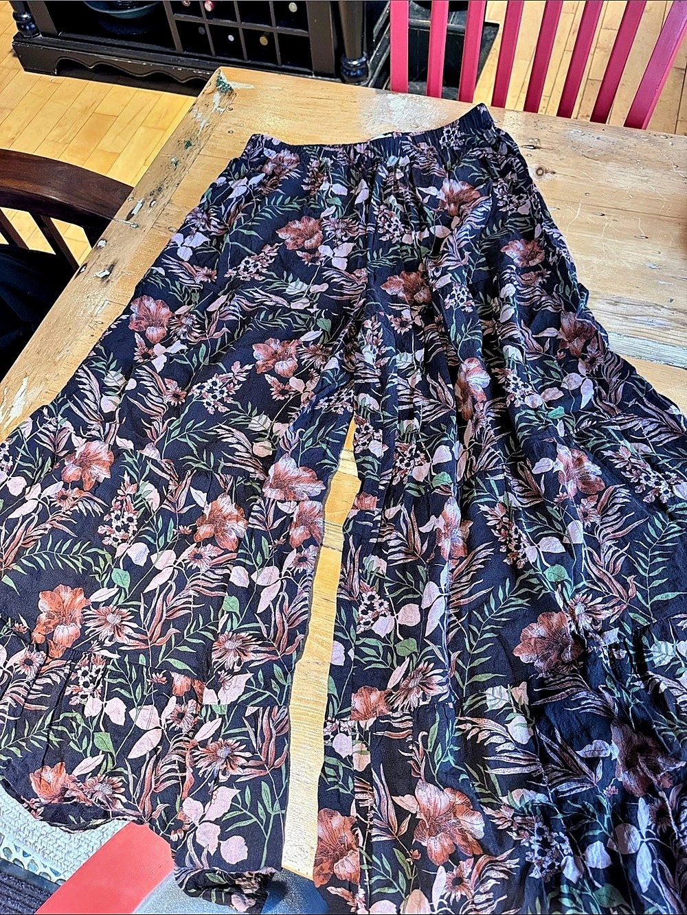 Pull-On Floral Wide Leg Pants